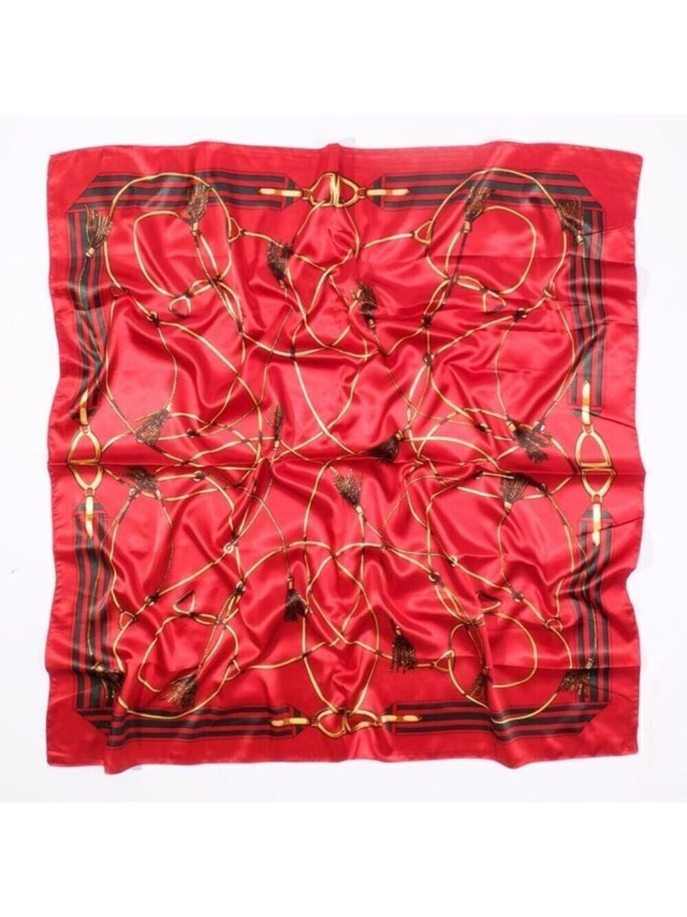 Chain Scarf Vintage Style Horse Satin Head Red Scarf Bandana - Picture 5 of 9